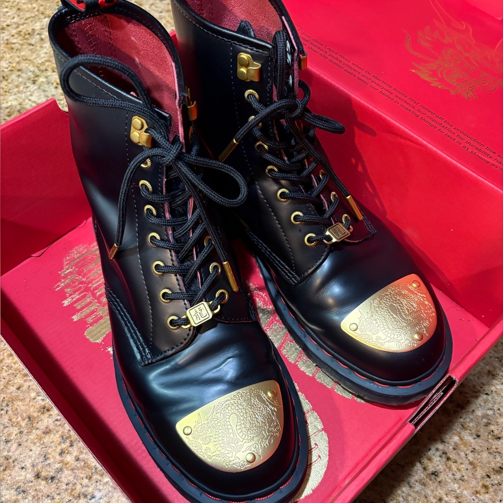 Dr. Martens Black and Red 1460 Boots